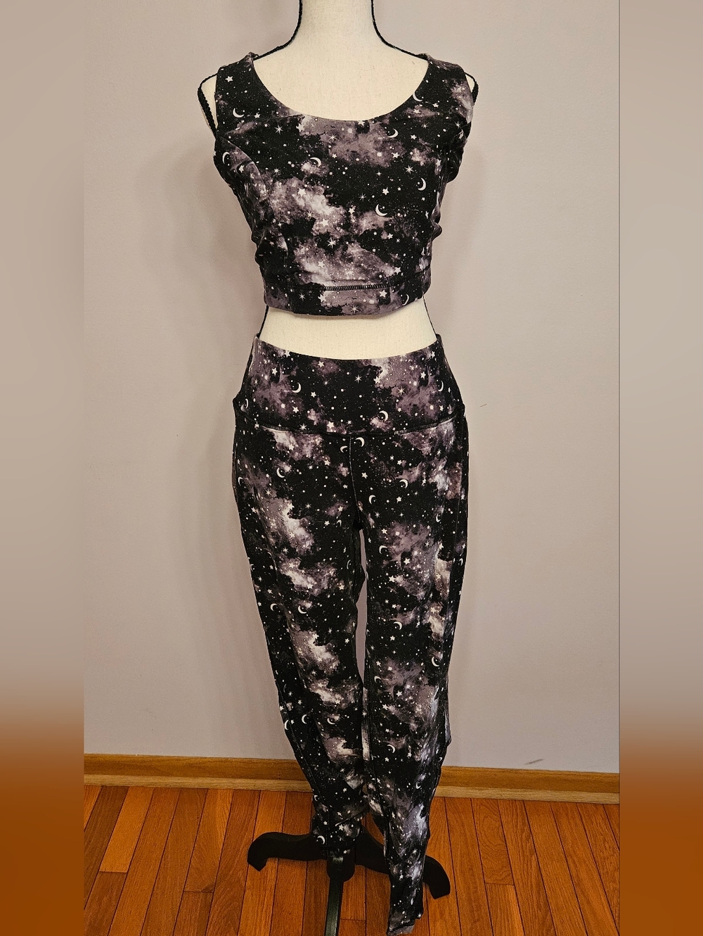 Torrid Black Galaxy-Print Yoga Pants & Sports Bra Matching Set
